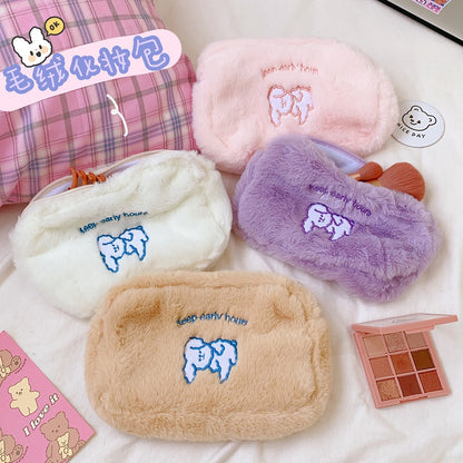 New Korea Fashion Women Pearl Cosmetic Bag  Japanese Cute Ins Bear Dog Pencil Makeup Storage Organizer Bag Pouch For Girls Bag