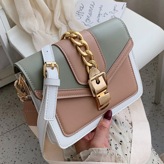 Mini Fashion Lock Flap Bag Pu Leather Shoulder Bags for Women Panelled Ladies Crossbody Bag Designer High Quality Handbags