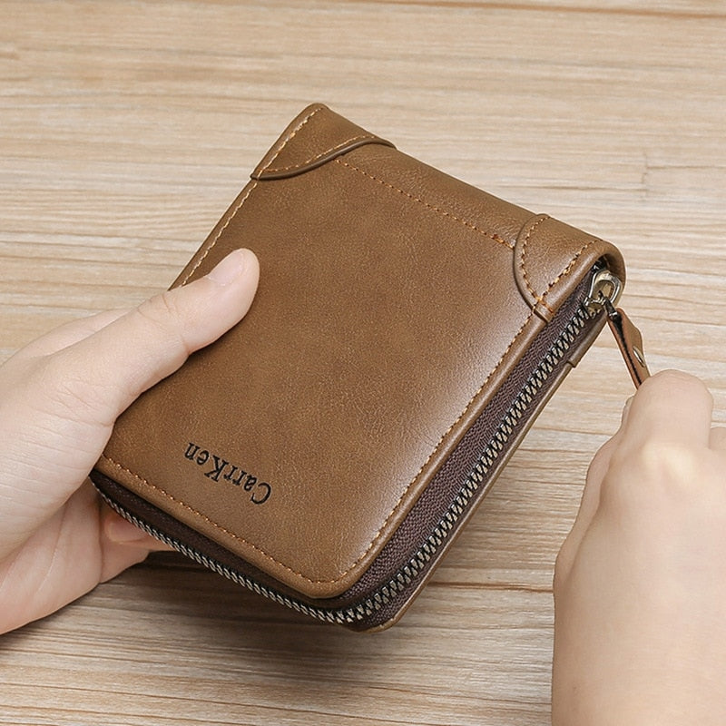 Men&#39;s Leather Wallet  Zipper Small Purse Card Holder Man Carteira Masculina Couro Coin Purse Man Porte Monnaie Money Bag