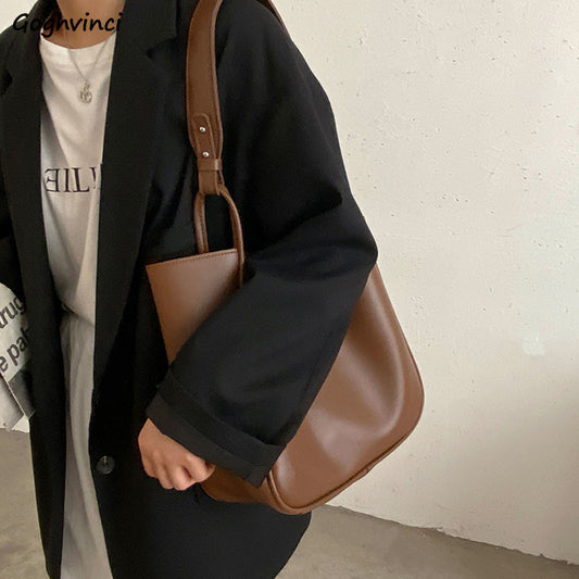 Shoulder Bags Women Large Capacity Brown Vintage Casual Totes Ladies Elegant Business Portable Handbags Female Simple Retro Chic