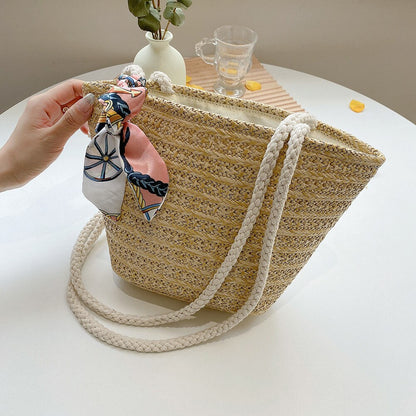 Casual Straw Woven Handbags Women Summer Holiday Beach Bow Totes Top-Handle Bags Fashion Ladies Undearm Shoulder Bags