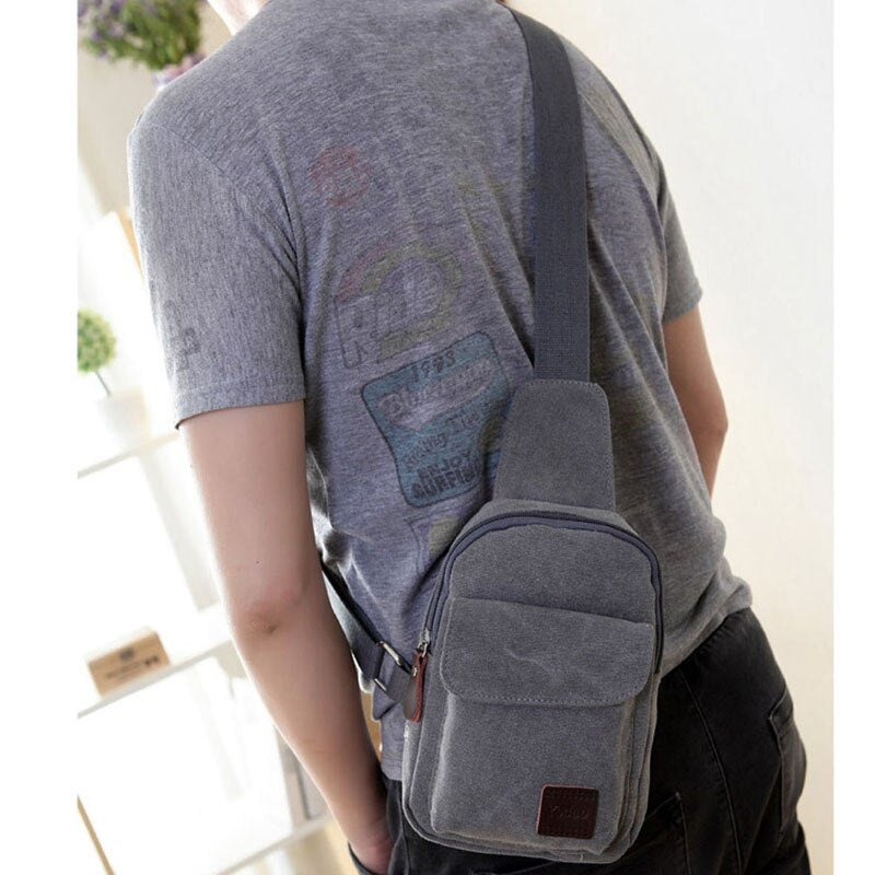 fashion Men&#39;s Small Chest Sling Bag Travel Hiking Cross Body Messenger Shoulder Backpack Solid Men Canvas Bag