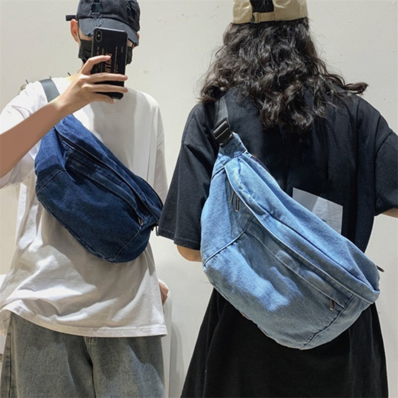 Unisex Crossbody Bag Shoulder Bags Girls New Denim For Women Large Capacity Messenger Bag Hip Hop Solid Color Belt Bags