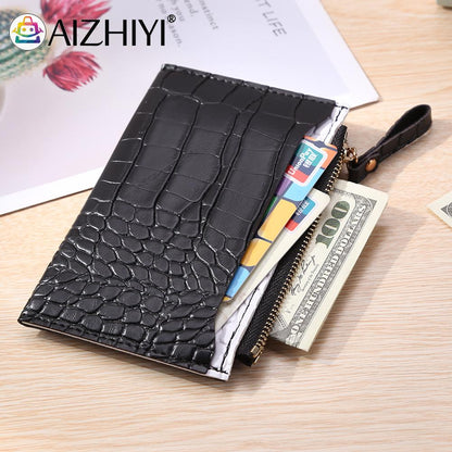 Fashion Women PU Leather Alligator Pattern Bank Shopping ID Card Holder Casual Ladies Contrast Color Wallet Mini Coin Purse