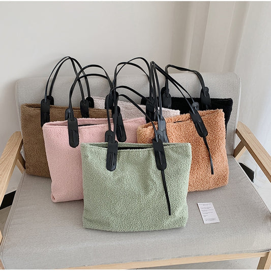 Fashion Women Shoulder Bags Reusable Shopping Bags Casual Tote Female Winter Plush Design Ladies Handbag Shopper Bags for Women