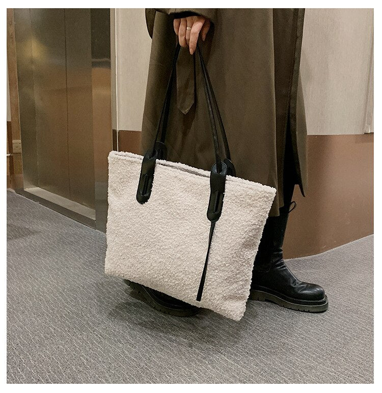 Fashion Women Shoulder Bags Reusable Shopping Bags Casual Tote Female Winter Plush Design Ladies Handbag Shopper Bags for Women