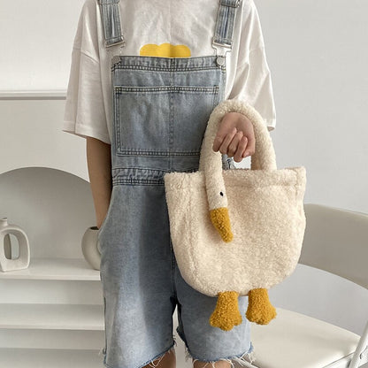 Cute Cartoon 3D Creative Goose Women&#39;s Shoulder Bag for Winter New Fashion Solid Soft Plush Sweet Female&#39;s Crossbody Bag