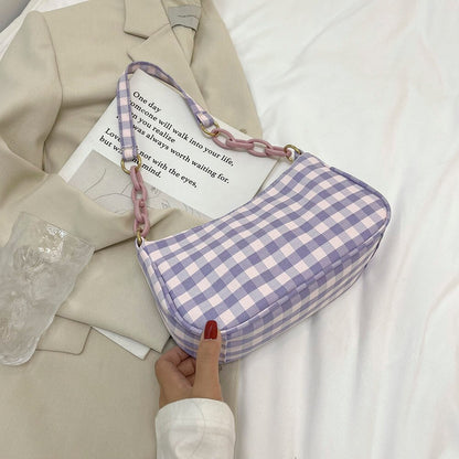 Fashion Women Oxford Cloth Plaid Pattern Printing Shoulder Underarm Bag Casual Ladies Chain Small Purse Handbags new