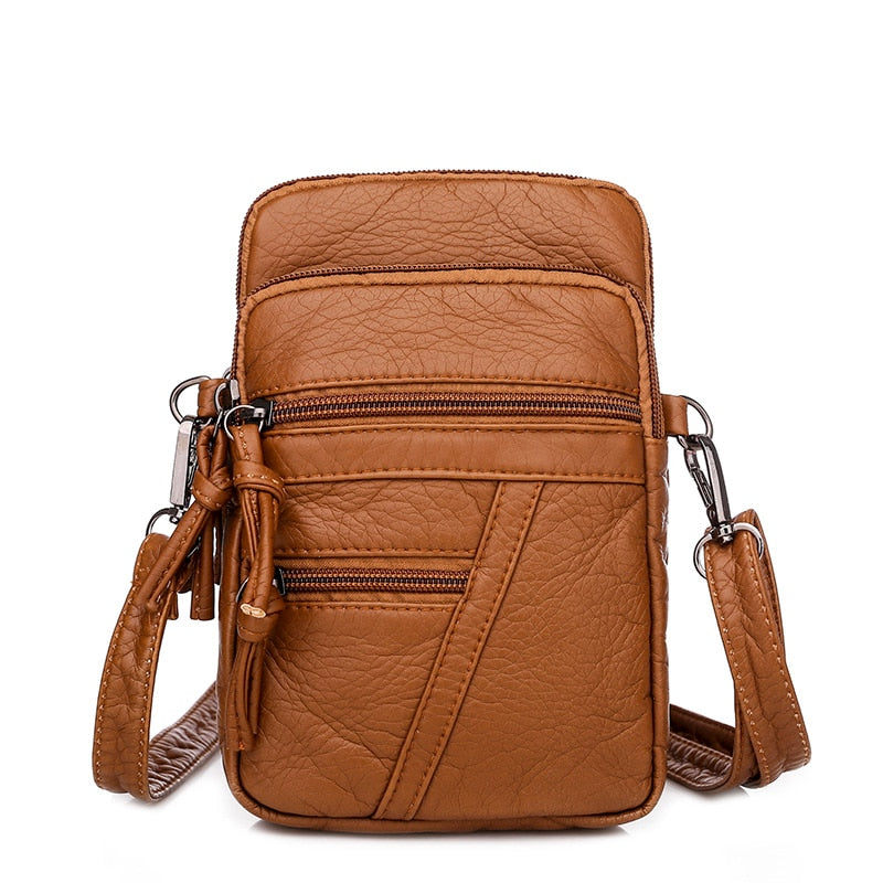 Vintage Soft Washed Pu Leather Shoulder Bag Multiple Pocket Mini Crossbody Bag for Women Designer New Small Phone Purses