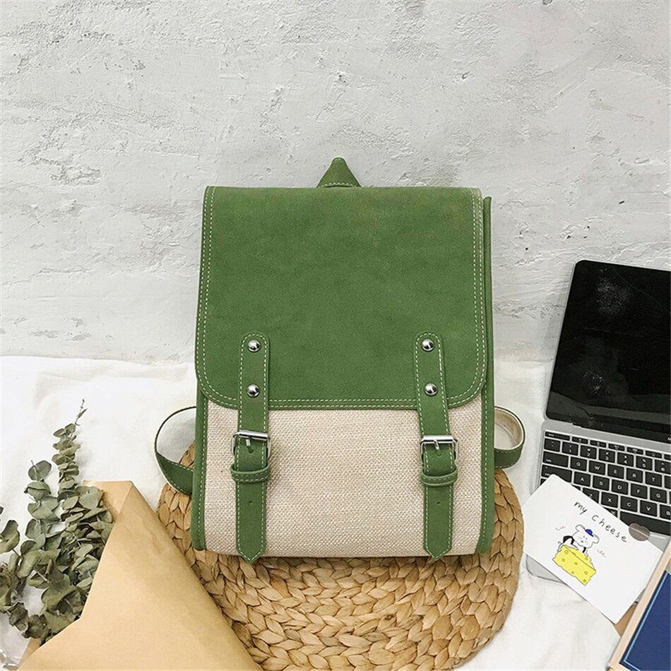 3 Layers Women&#39;s Backpack Matte Pu Leather Green Backpacks for School Teenagers Girls Large Capacity Lady Bookbag Retro Mochila