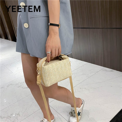 Women&#39;s Bag Korean Summer Straw Woven Handbag Fashion Clutch All-match Shoulder Bag Diagonal Bag Purse Fashion Tote Bag