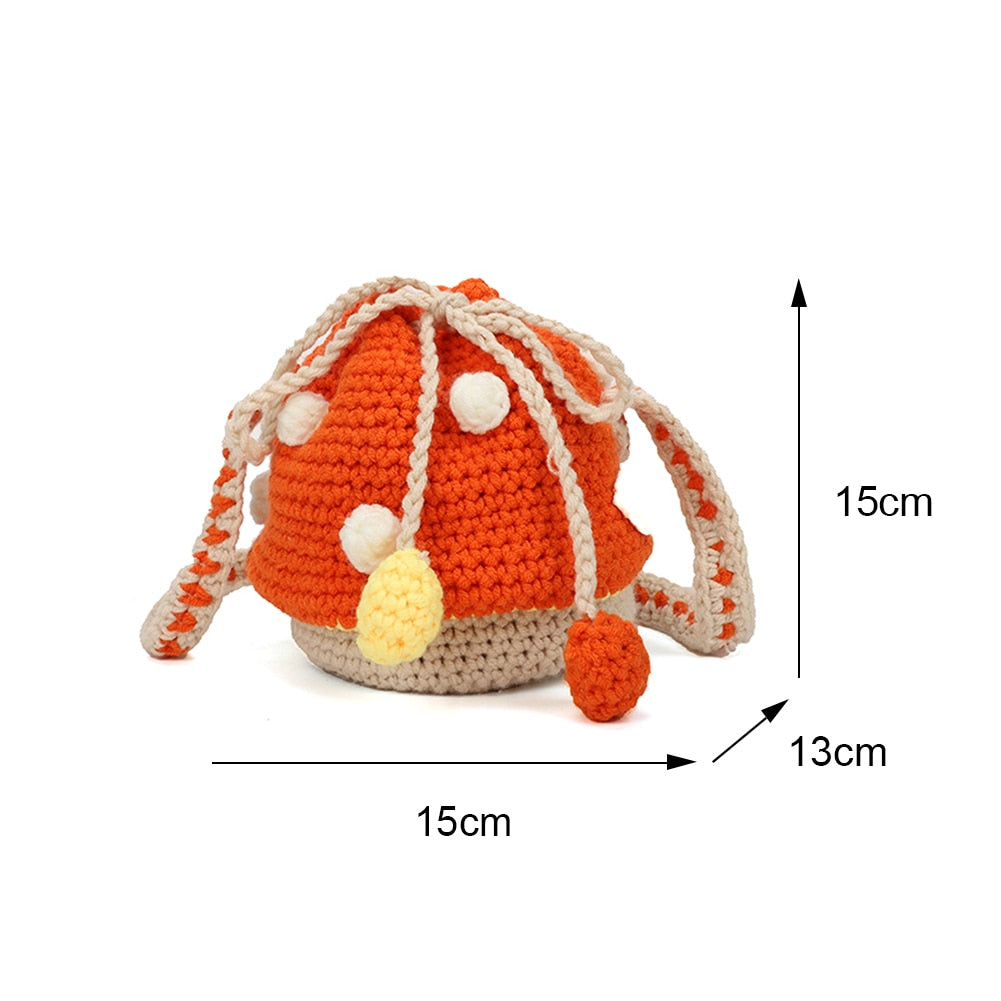 Women Shoulder Bag Women Fashion Knit Mushroom Hit Color Shoulder Bag Crossbody Bags Female Casual Mini Purse