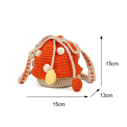 Women Shoulder Bag Women Fashion Knit Mushroom Hit Color Shoulder Bag Crossbody Bags Female Casual Mini Purse