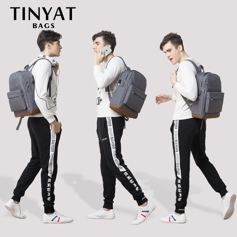 TINYAT Men&#39;s 15 inch laptop backpacks computer male school Backpacks Rucksacks leisure for teenage Travel Shoulder Mochila Grey