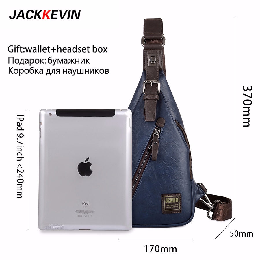 JackKevin Men&#39;s Fashion Crossbody Bag Theftproof Rotatable Button Open Leather Chest Bags Men Shoulder Bags Chest Waist Pack