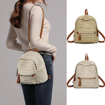 Newest Hot Women Straw Rattan Woven Travel Backpacks Girls Summer Beach Shoulder Schoolbags Rucksack Tote Purse