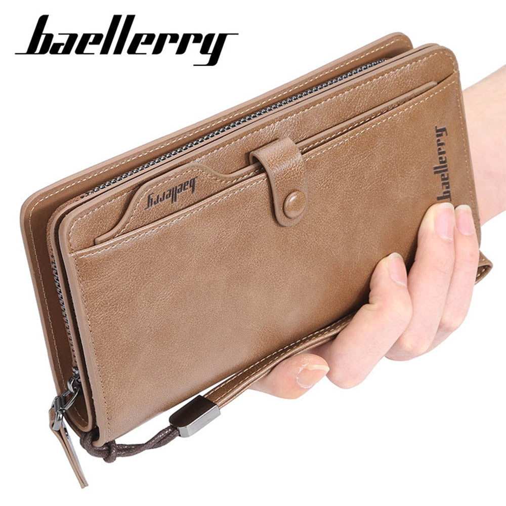 Baellerry Men Long Fashion Wallets Desigh Zipper Card Holder Leather Purse Solid Coin Pocket High Quality Male Purse