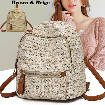 Newest Hot Women Straw Rattan Woven Travel Backpacks Girls Summer Beach Shoulder Schoolbags Rucksack Tote Purse