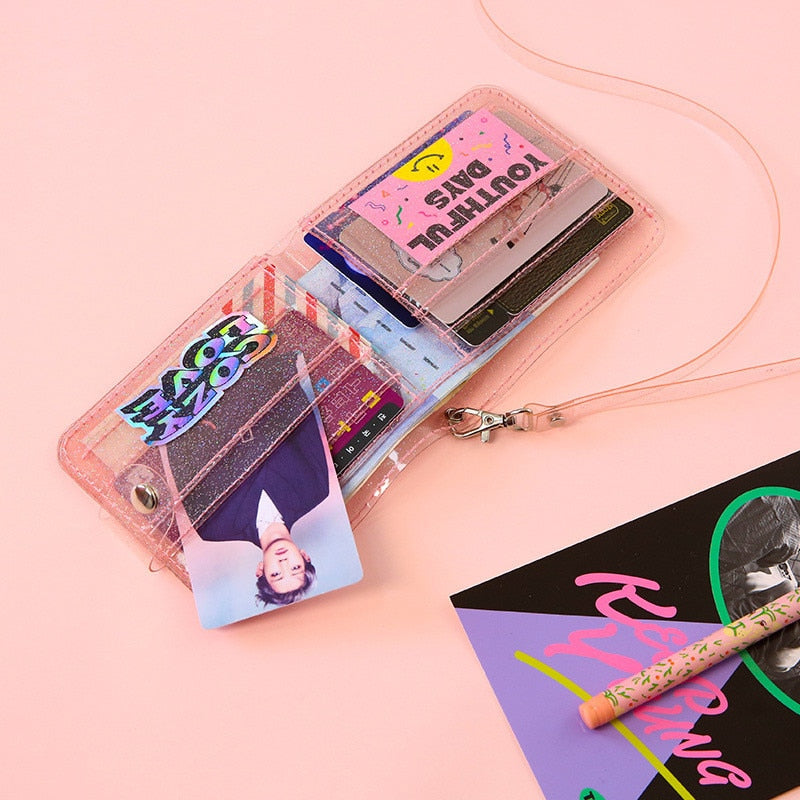 PVC Transparent Short Wallet For Girl Milkjoy Laser Holographic Coin Purse Women Clear Glittering Letter Card Holder Purse