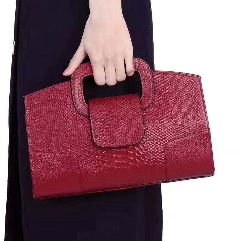 Hight Quality Snake pattern Cowhide leather Clutch bag Women totes handbag Ladies Party Bag Shoulder bag women fashion handbag