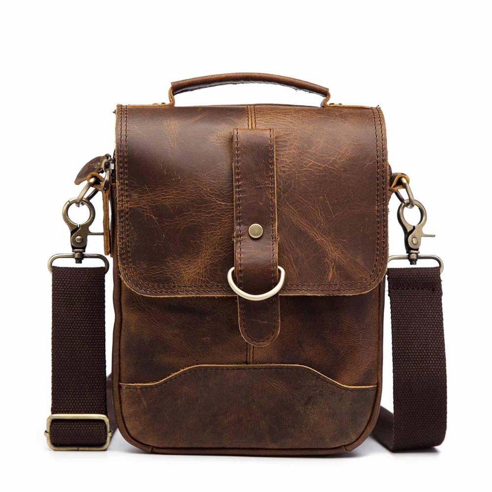 Original Leather Male Design Casual Shoulder messenger bag cowhide Fashion 8&quot; Tote Crossbody Mochila Satchel bag For Men 143-g