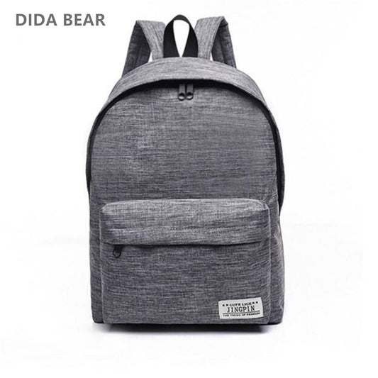 DIDA BEAR Brand Canvas Men Women Backpacks Large School Bags For Teenager Boy Girls Travel Laptop Backbag Mochila Rucksack Grey