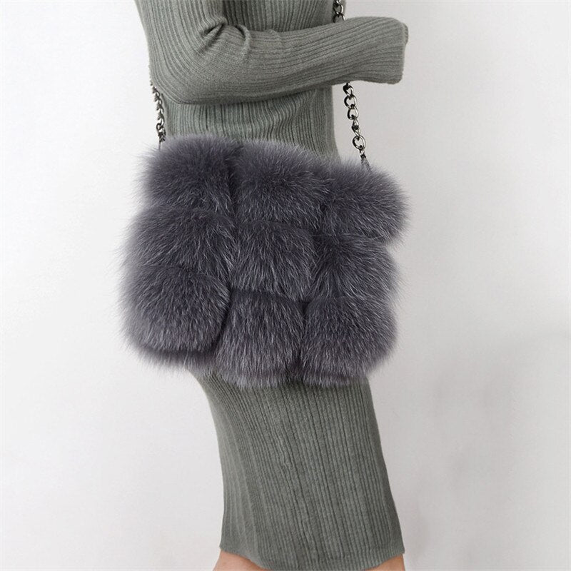 woman bag genuine fox Fur leather handbags women&#39;s leather  shoulder crossbody bags high quality women totes messenger bag