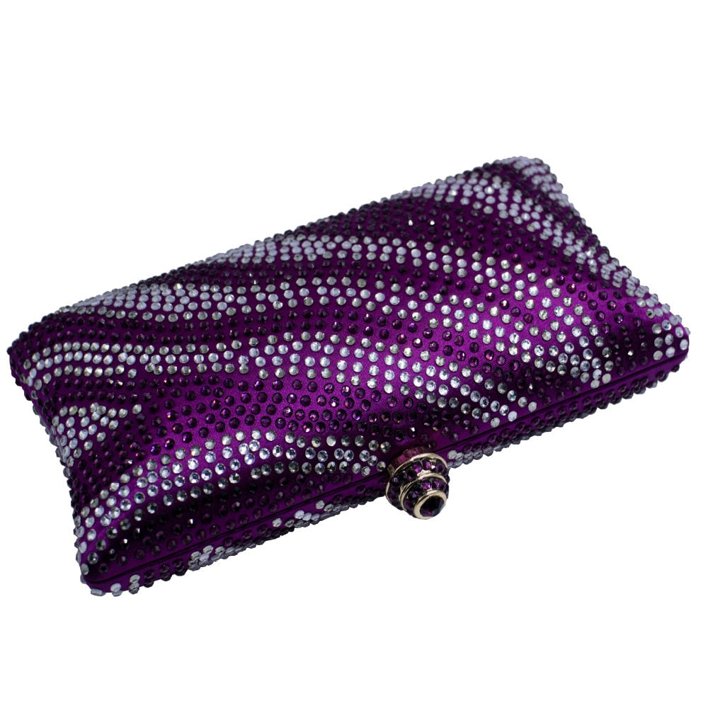 Factory Wholesale Purple Womens Evening Bag with Rhinestone Crystal Clutch Purse