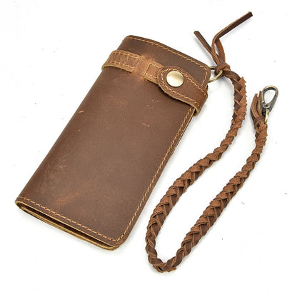 Vintage Hasp Open Genuine Cow Leather Men Wallet Large Capacity Crazy Horse Real Leather Man Bifold Purse Clutch Wallet chain