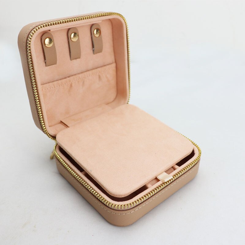 Customized Korean Style Girl Jewelry Box Portable Genuine Leather Earrings Ring Case Multi-function Jewelry Storage Box