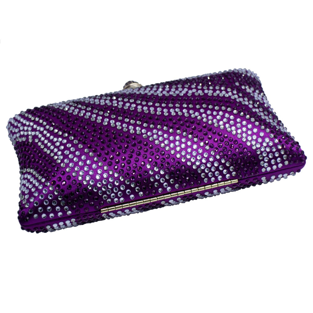 Factory Wholesale Purple Womens Evening Bag with Rhinestone Crystal Clutch Purse