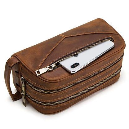 CONTACT&#39;S genuine leather cosmetic bag for men vintage crazy horse leather man make up bags small travel bags male toiletry bag