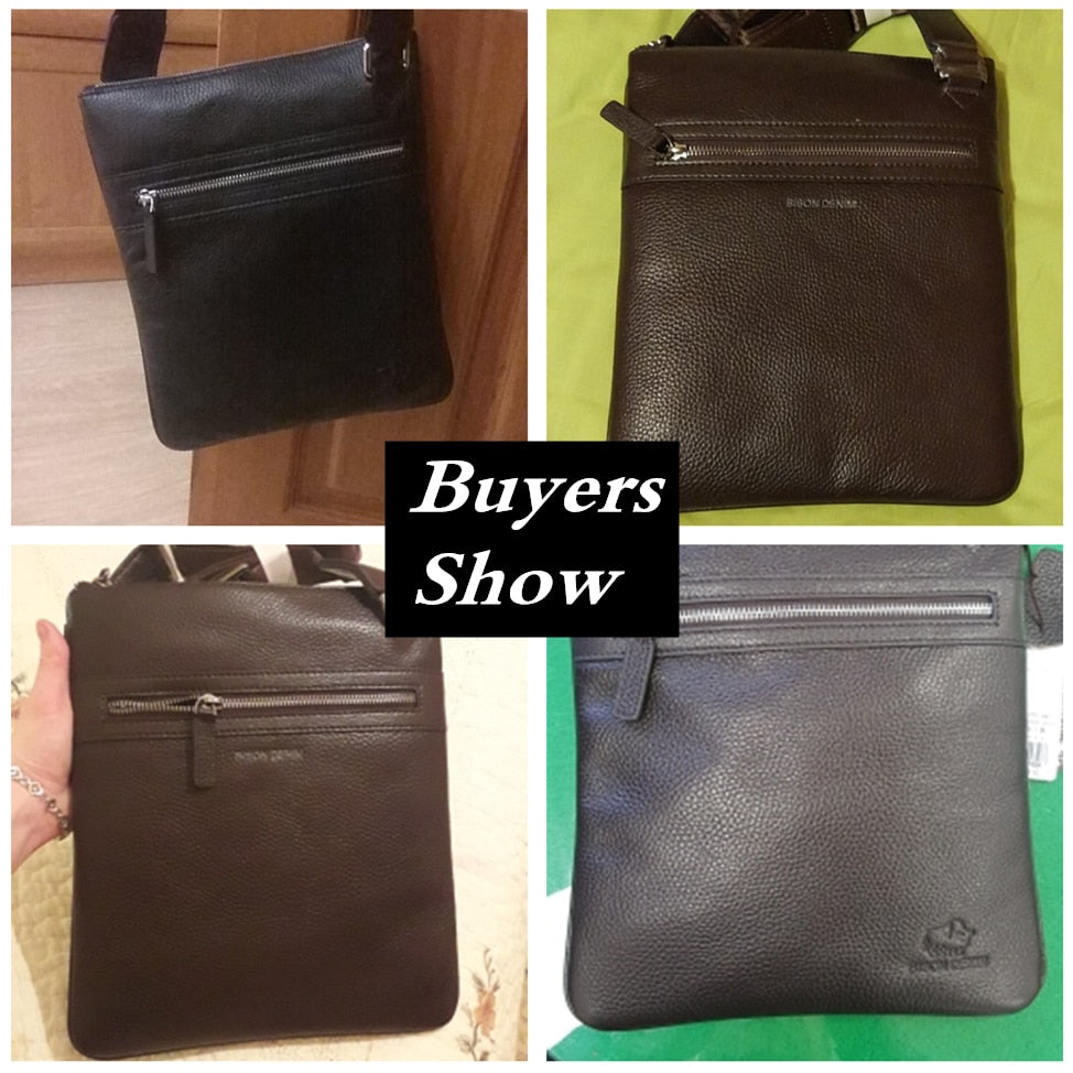 BISON DENIM Brand Genuine Leather Crossbody Bag Men Slim Male Shoulder Bag Business Travel iPad Bag Men Messenger Bags N2424