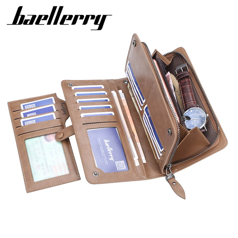 Baellerry Men Long Fashion Wallets Desigh Zipper Card Holder Leather Purse Solid Coin Pocket High Quality Male Purse