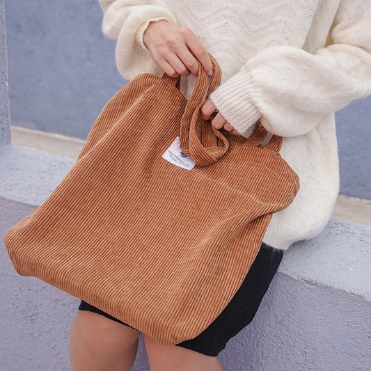 Women Corduroy Shopping Bag Female Canvas Cloth Shoulder Bag Environmental Storage Handbag Reusable Foldable Eco Grocery Totes