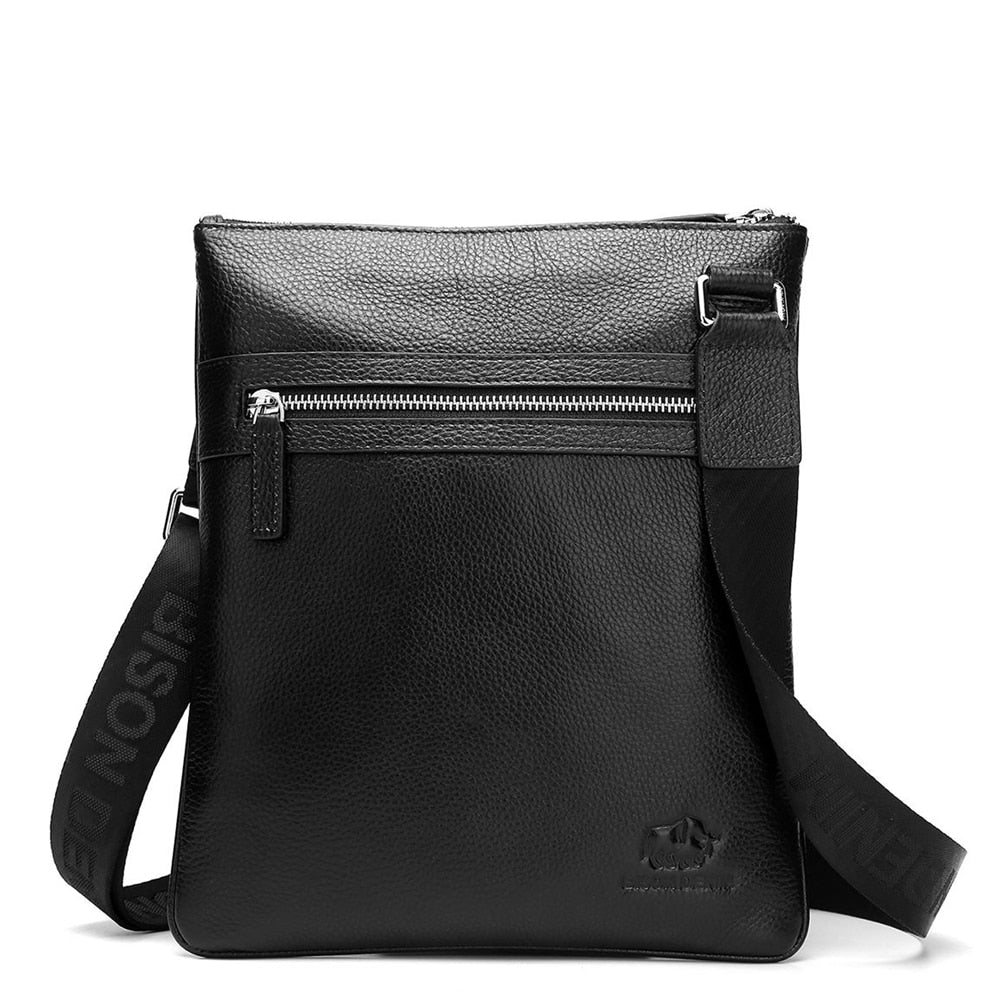 BISON DENIM Brand Genuine Leather Crossbody Bag Men Slim Male Shoulder Bag Business Travel iPad Bag Men Messenger Bags N2424