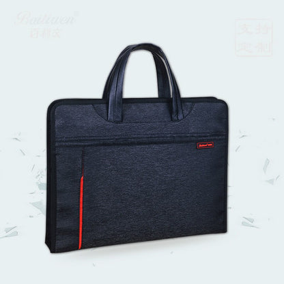 A4 Business Document Bag Briefcase File Folder Waterproof Hand-held Thickened Briefcase Multilayer Zipper Canvas Conference Tute