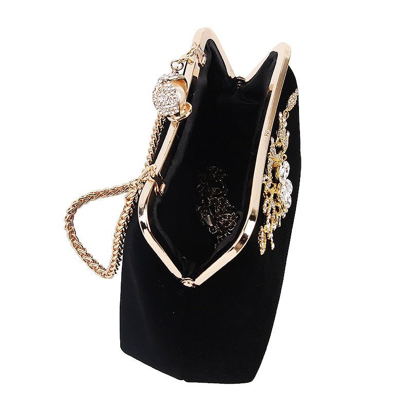 Female Diamond Pearl Handbag Vintage Crystal Flower Evening Bag Wedding Party Bride Clutch Bag Purse(Black)