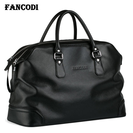 Fashion Men Leather Travel bag Genuine Leather Luggage Bag Men Duffle Bag Overnight Weekend Shoulder Bag Tote handbag Black