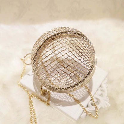 Gold Metal Clutch Bag Luxury Handbags Women Bags Designer Round Mini Hollow Ladies Hand Bag Chain Crossbody Sac Purse