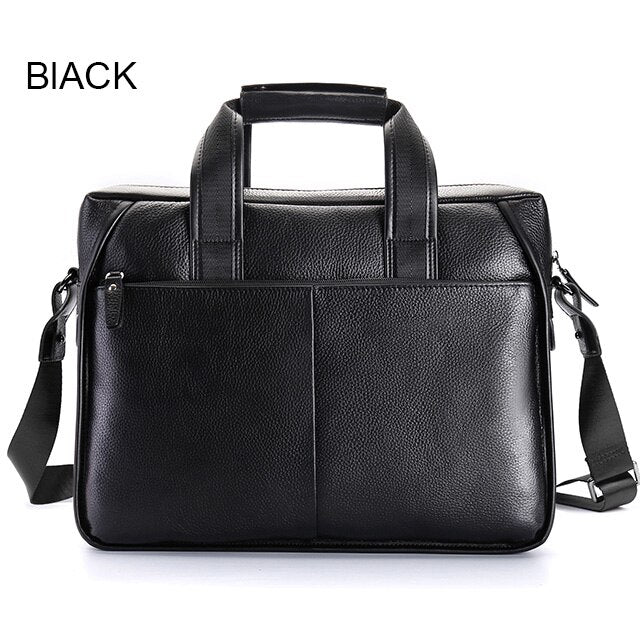 LUENSRO Fashion Men Briefcase Genuine Leather Handbag Male 14 inch Laptop Bag Real Leather Bussiness Shoulder Bag For Men