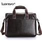 LUENSRO Fashion Men Briefcase Genuine Leather Handbag Male 14 inch Laptop Bag Real Leather Bussiness Shoulder Bag For Men