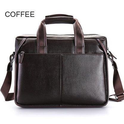 LUENSRO Fashion Men Briefcase Genuine Leather Handbag Male 14 inch Laptop Bag Real Leather Bussiness Shoulder Bag For Men