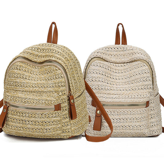 Newest Hot Women Straw Rattan Woven Travel Backpacks Girls Summer Beach Shoulder Schoolbags Rucksack Tote Purse
