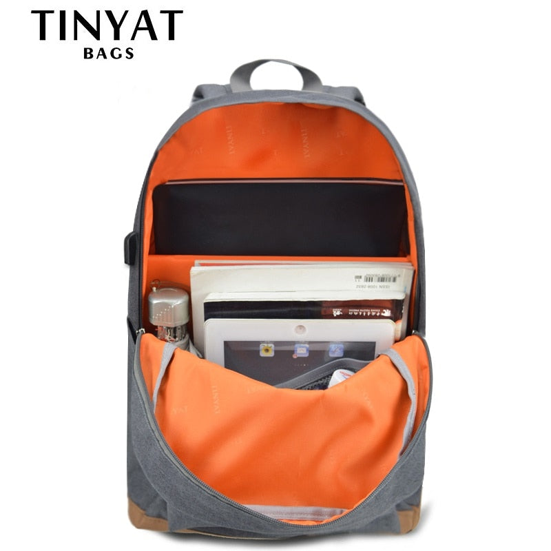 TINYAT Men&#39;s 15 inch laptop backpacks computer male school Backpacks Rucksacks leisure for teenage Travel Shoulder Mochila Grey