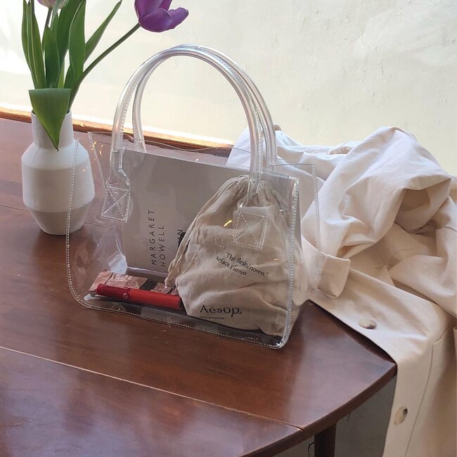 Clear PVC handbag plastic tote shopping bag available for custom