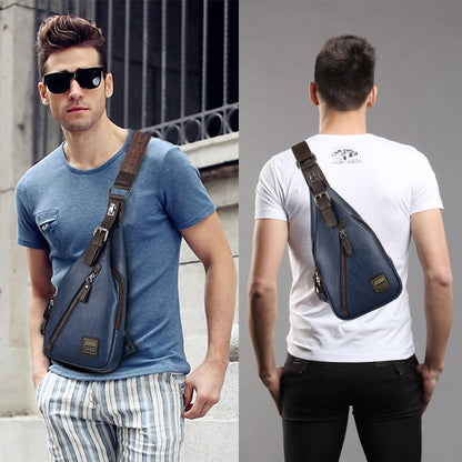 JackKevin Men&#39;s Fashion Crossbody Bag Theftproof Rotatable Button Open Leather Chest Bags Men Shoulder Bags Chest Waist Pack