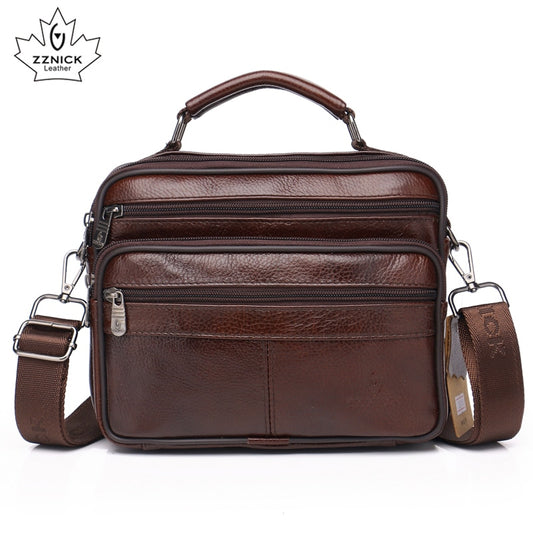 Men Genuine Leather Shoulder Bag Fashion Zipper Shoulder Messenger Bag Leather Men  Travel Business Simple Handbag ZZNICK