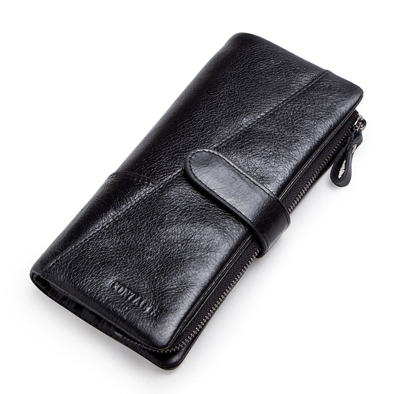 Contact&#39;s New Genuine Leather Wallet Fashion Coin Purse For Ladies Women Long Clutch Wallets With Cell Phone Bags Card Holder