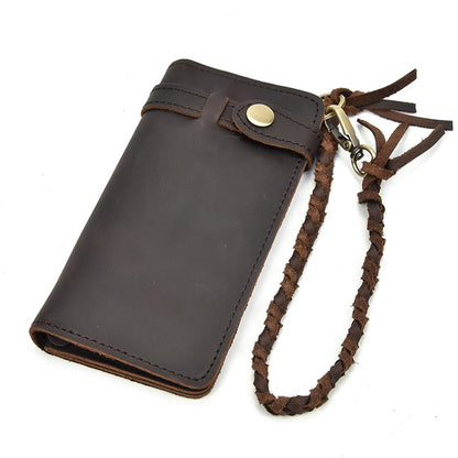 Vintage Hasp Open Genuine Cow Leather Men Wallet Large Capacity Crazy Horse Real Leather Man Bifold Purse Clutch Wallet chain